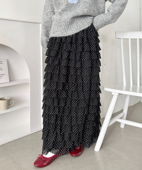 ドットフリフリボリュームロングスカート | SL2256126 | ブラック