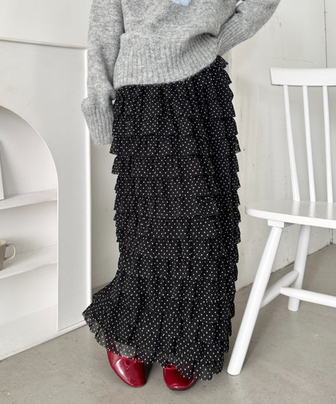 ドットフリフリボリュームロングスカート | SL2256126 | ブラック