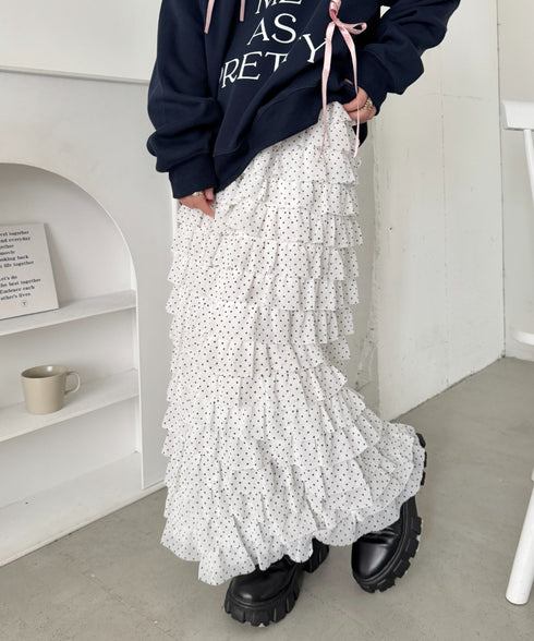 ドットフリフリボリュームロングスカート | SL2256126 | ホワイト
