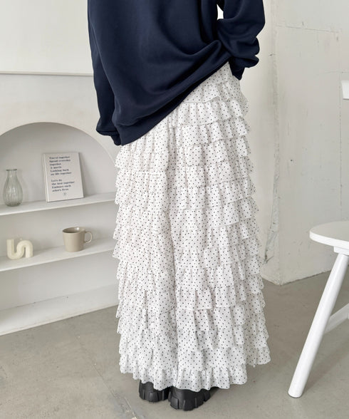 ドットフリフリボリュームロングスカート | SL2256126 | ホワイト