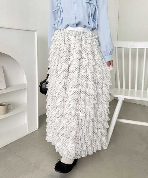 ドットフリフリボリュームロングスカート | SL2256126 | ホワイト