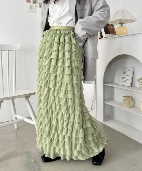 ドットフリフリボリュームロングスカート | SL2256126 | ライトグリーン