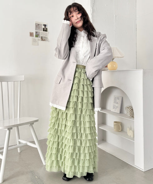 ドットフリフリボリュームロングスカート | SL2256126 | ライトグリーン