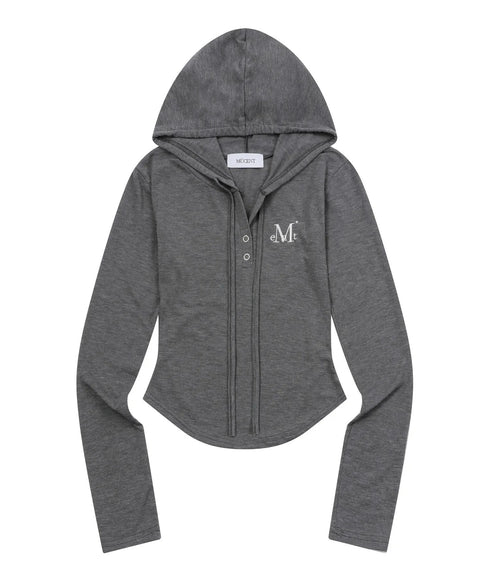 MUCENT(ムセント)/スナップボタン スリム フィット フード Tシャツ/RUEN SIGNATURE SLIM HOOD T | AT2254057 | チャコールグレー