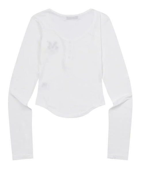 MUCENT(ムセント)/Uネック 裾ラウンド スナップボタン カットソー/HARING SIGNATURE LOGO SNAP BUTTON U NECK T | AT2254058 | ホワイト