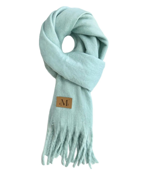 MUCENT(ムセント)/ボリューム フリンジ マフラー ロゴパッチ付き/SIGNATURE MUFFLER | AT6254043 | ミント