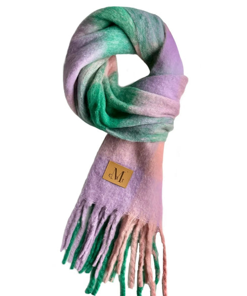 MUCENT(ムセント)/ボリューム フリンジ マフラー ロゴパッチ付き/SIGNATURE MUFFLER | AT6254043 | グリーン系その他