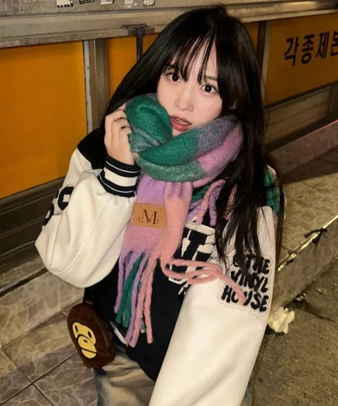 MUCENT(ムセント)/ボリューム フリンジ マフラー ロゴパッチ付き/SIGNATURE MUFFLER | AT6254043 | グリーン系その他