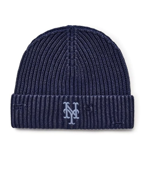 MLB KOREA(エムエルビーコリア)/ヴィンテージ ロゴ ダメージ ビーニー ニット帽/Vintage basic mid beanie | AT5254049 | ネイビー