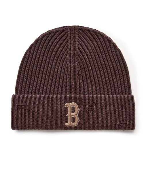 MLB KOREA(エムエルビーコリア)/ヴィンテージ ロゴ ダメージ ビーニー ニット帽/Vintage basic mid beanie | AT5254049 | ブラウン