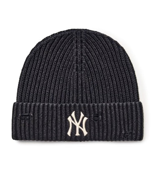 MLB KOREA(エムエルビーコリア)/ヴィンテージ ロゴ ダメージ ビーニー ニット帽/Vintage basic mid beanie | AT5254049 | ブラック