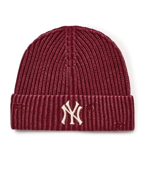 MLB KOREA(エムエルビーコリア)/ヴィンテージ ロゴ ダメージ ビーニー ニット帽/Vintage basic mid beanie | AT5254049 | ワインレッド