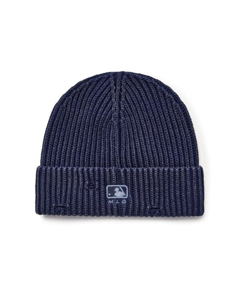 MLB KOREA(エムエルビーコリア)/ヴィンテージ ロゴ ダメージ ビーニー ニット帽/Vintage basic mid beanie | AT5254049 | ネイビー