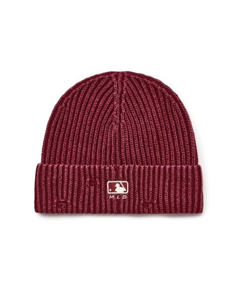 MLB KOREA(エムエルビーコリア)/ヴィンテージ ロゴ ダメージ ビーニー ニット帽/Vintage basic mid beanie | AT5254049 | ワインレッド