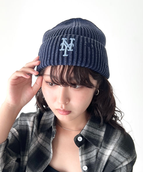 MLB KOREA(エムエルビーコリア)/ヴィンテージ ロゴ ダメージ ビーニー ニット帽/Vintage basic mid beanie | AT5254049 | ネイビー