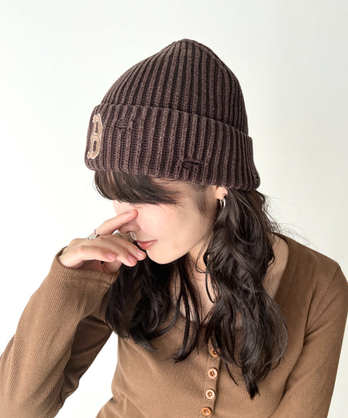 MLB KOREA(エムエルビーコリア)/ヴィンテージ ロゴ ダメージ ビーニー ニット帽/Vintage basic mid beanie | AT5254049 | ブラウン