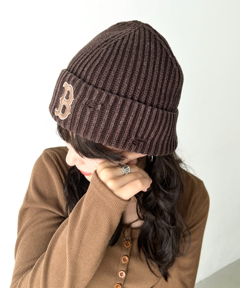 MLB KOREA(エムエルビーコリア)/ヴィンテージ ロゴ ダメージ ビーニー ニット帽/Vintage basic mid beanie | AT5254049 | ブラウン