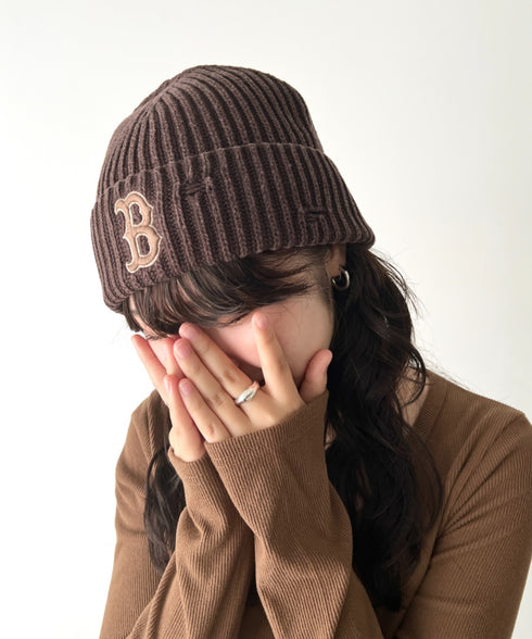 MLB KOREA(エムエルビーコリア)/ヴィンテージ ロゴ ダメージ ビーニー ニット帽/Vintage basic mid beanie | AT5254049 | ブラウン