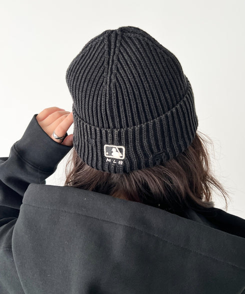 MLB KOREA(エムエルビーコリア)/ヴィンテージ ロゴ ダメージ ビーニー ニット帽/Vintage basic mid beanie | AT5254049 | ブラック