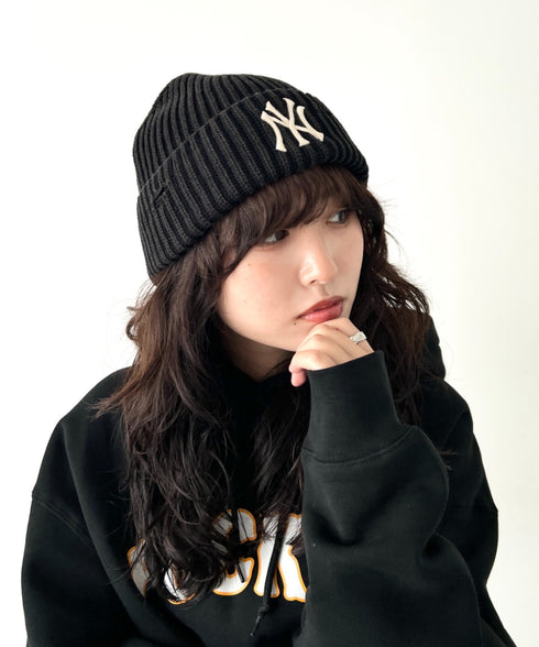 MLB KOREA(エムエルビーコリア)/ヴィンテージ ロゴ ダメージ ビーニー ニット帽/Vintage basic mid beanie | AT5254049 | ブラック