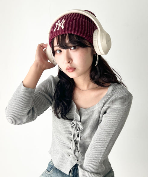 MLB KOREA(エムエルビーコリア)/ヴィンテージ ロゴ ダメージ ビーニー ニット帽/Vintage basic mid beanie | AT5254049 | ワインレッド