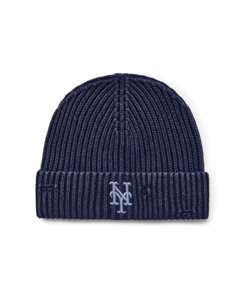 MLB KOREA(エムエルビーコリア)/ヴィンテージ ロゴ ダメージ ビーニー ニット帽/Vintage basic mid beanie | AT5254049 | ネイビー