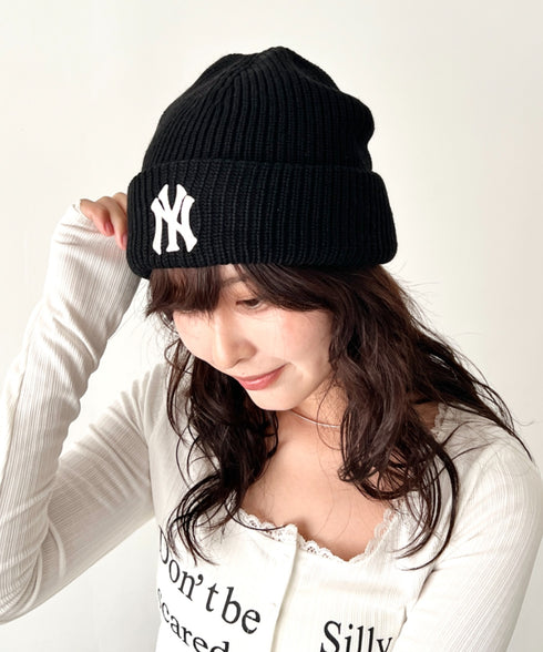 MLB KOREA(エムエルビーコリア)/ロゴ刺繍ビーニー ニット帽/New jelly mid-binnie | AT5254050 | ブラック
