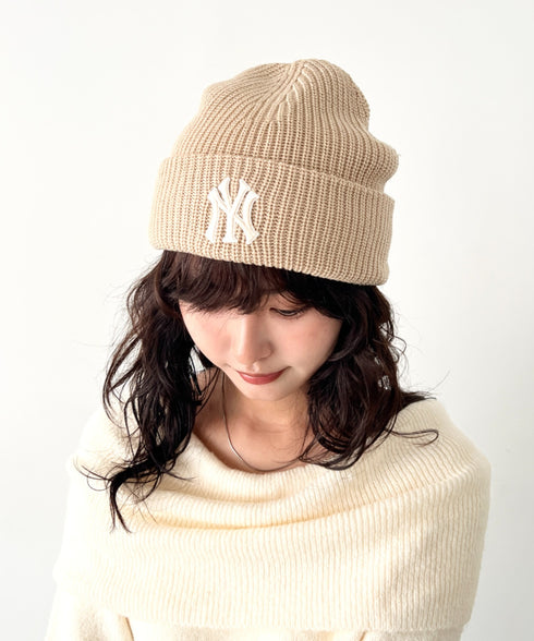 MLB KOREA(エムエルビーコリア)/ロゴ刺繍ビーニー ニット帽/New jelly mid-binnie | AT5254050 | ベージュ