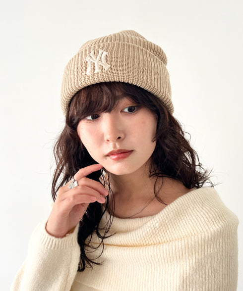 MLB KOREA(エムエルビーコリア)/ロゴ刺繍ビーニー ニット帽/New jelly mid-binnie | AT5254050 | ベージュ