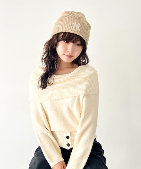 MLB KOREA(エムエルビーコリア)/ロゴ刺繍ビーニー ニット帽/New jelly mid-binnie | AT5254050 | ベージュ