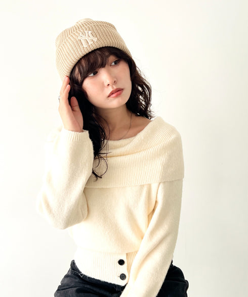 MLB KOREA(エムエルビーコリア)/ロゴ刺繍ビーニー ニット帽/New jelly mid-binnie | AT5254050 | ベージュ