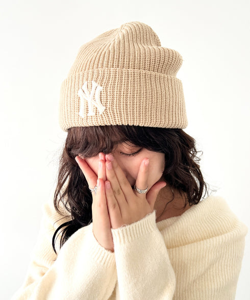 MLB KOREA(エムエルビーコリア)/ロゴ刺繍ビーニー ニット帽/New jelly mid-binnie | AT5254050 | ベージュ