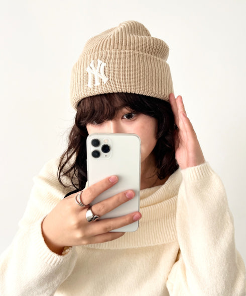 MLB KOREA(エムエルビーコリア)/ロゴ刺繍ビーニー ニット帽/New jelly mid-binnie | AT5254050 | ベージュ