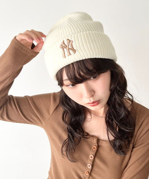 MLB KOREA(エムエルビーコリア)/ロゴ刺繍ビーニー ニット帽/New jelly mid-binnie | AT5254050 | クリーム