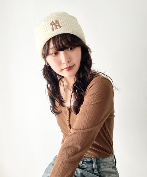MLB KOREA(エムエルビーコリア)/ロゴ刺繍ビーニー ニット帽/New jelly mid-binnie | AT5254050 | クリーム