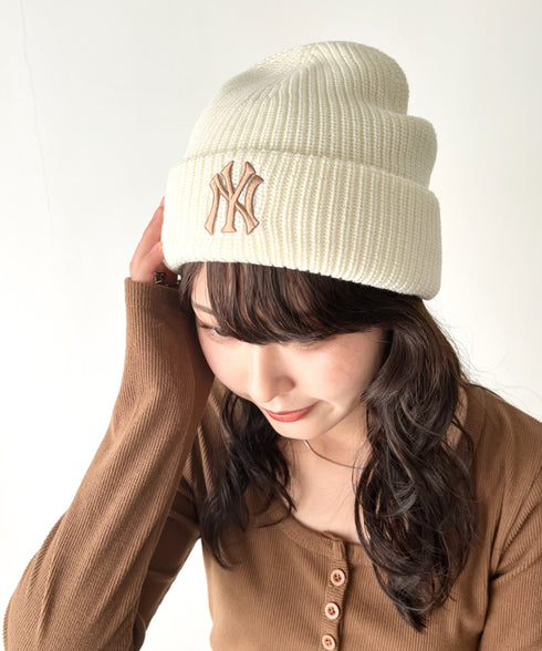 MLB KOREA(エムエルビーコリア)/ロゴ刺繍ビーニー ニット帽/New jelly mid-binnie | AT5254050 | クリーム