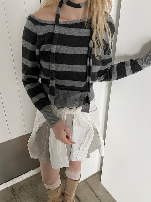 ボーダーワンショルダーニット | SL2244616 | グレー