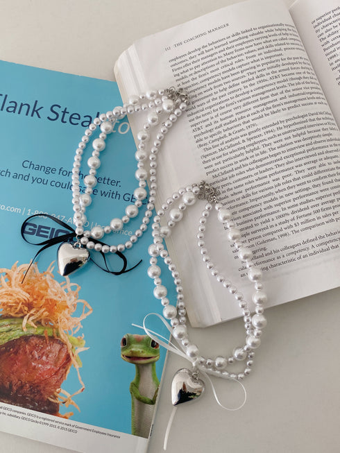 2連パールハートリボンネックレス | SL4233616 | ホワイト