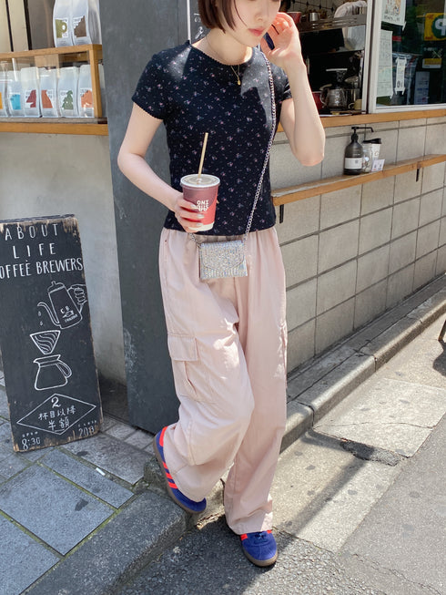 レトロフラワーワッフルフリルレースTシャツ | SL2232749 | ブラック