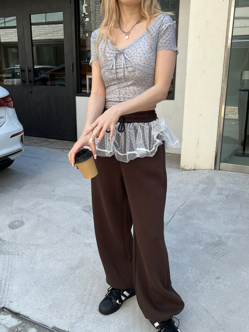 パッド付き小花柄VネックTシャツ | SL2252608 | グレー