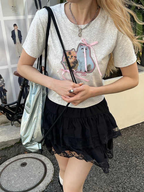 キャットリボンTシャツ | SL2252606 | ライトグレー
