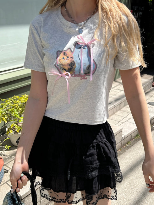 キャットリボンTシャツ | SL2252606 | ライトグレー