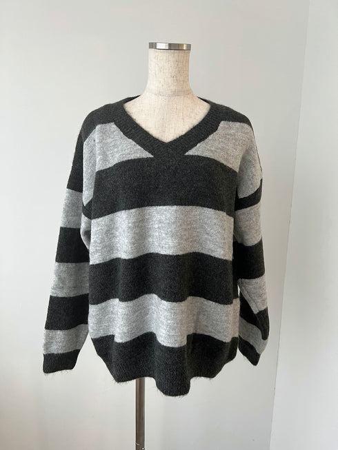 タイ付きボーダールーズニット | IN2244701 | グレー