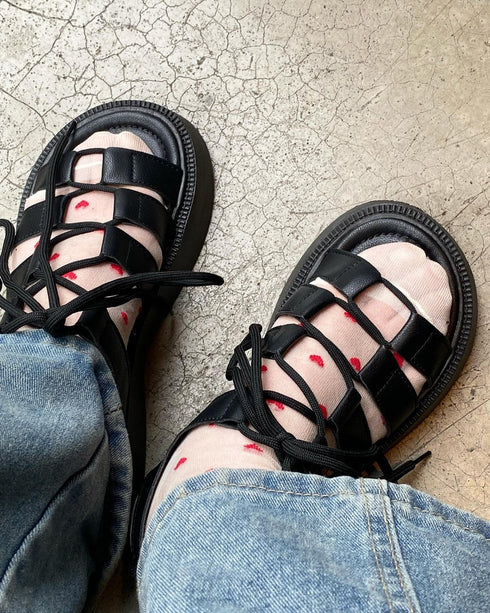 リボンレースアップサンダル | CH3242801 | ブラック