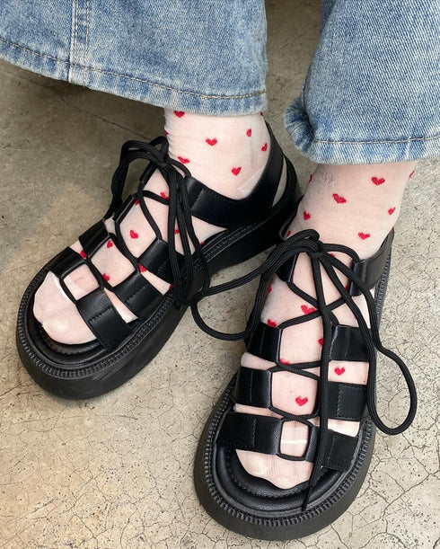 リボンレースアップサンダル | CH3242801 | ブラック