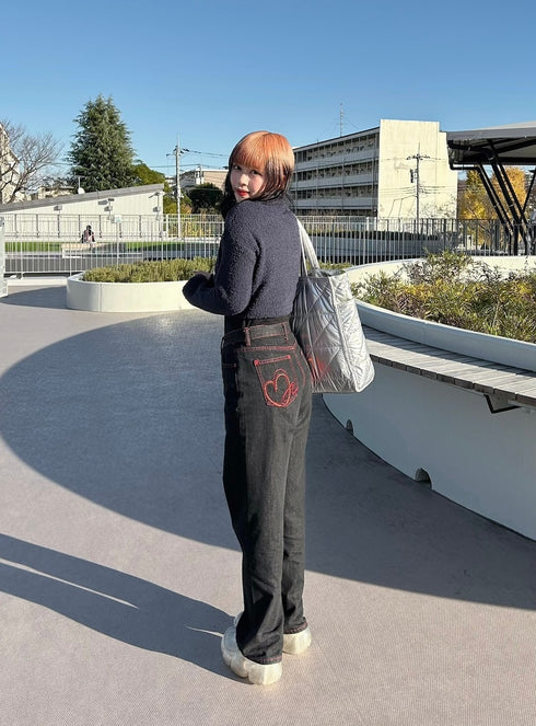 ハート刺繍デニム | GR2244508 | ブラック