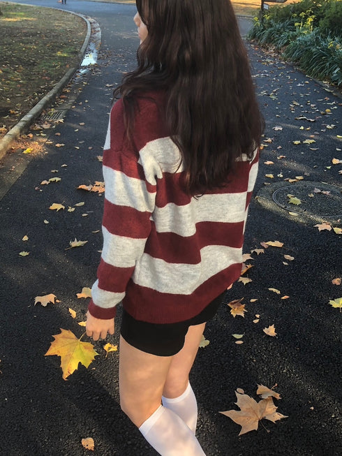 タイ付きボーダールーズニット | IN2244701 | レッド