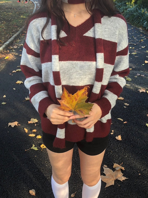 タイ付きボーダールーズニット | IN2244701 | レッド