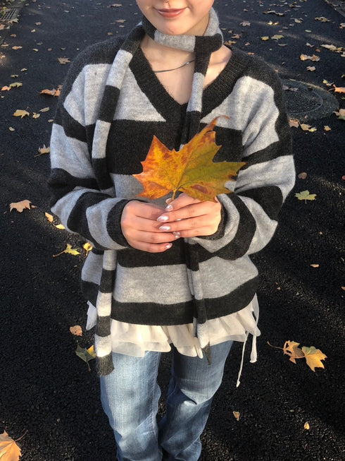 タイ付きボーダールーズニット | IN2244701 | グレー