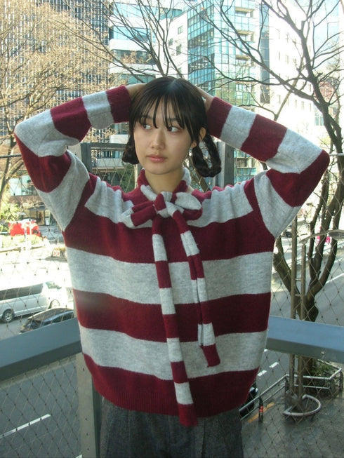 タイ付きボーダールーズニット | IN2244701 | レッド